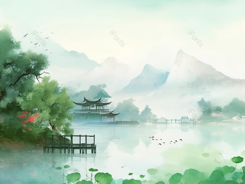 小暑青山绿水远处朦胧的风景背景,插画/手绘图,插画/手绘图库,插画/手绘图下载,插画/手绘
